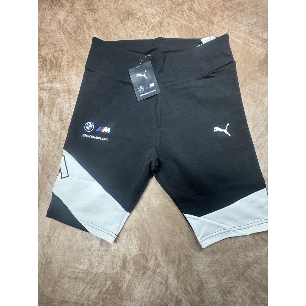 Puma BMW Motorsport Bike Shorts Women's Medium Black White Racing Activewear NWT